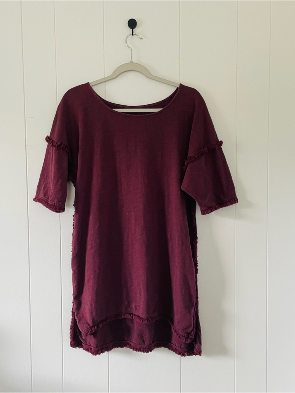 Umgee Burgundy Fringe-Trim Midi Dress